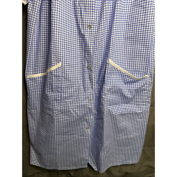 Vintage Blue Checked House Coat Size MEDIUM Front Snaps Pockets Rosa Closet - Picture 6 of 12